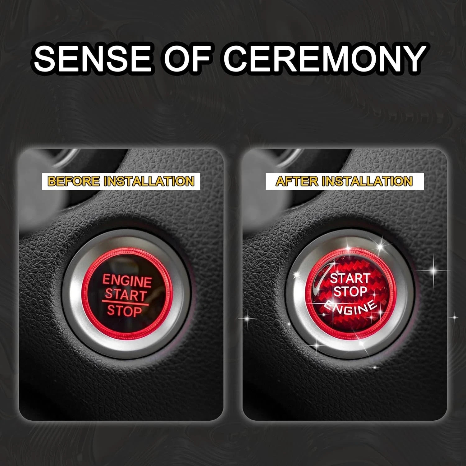 Car Push Start Button Cover Carbon Fiber Engine Push Start Stop Button-Red