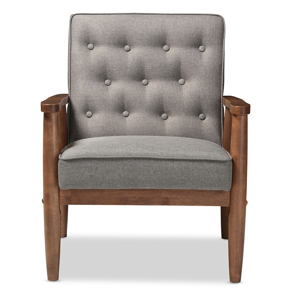 Mid-Century Dark Walnut Finished Gray Fabric Sofa, Loveseat, Chair or Set of all