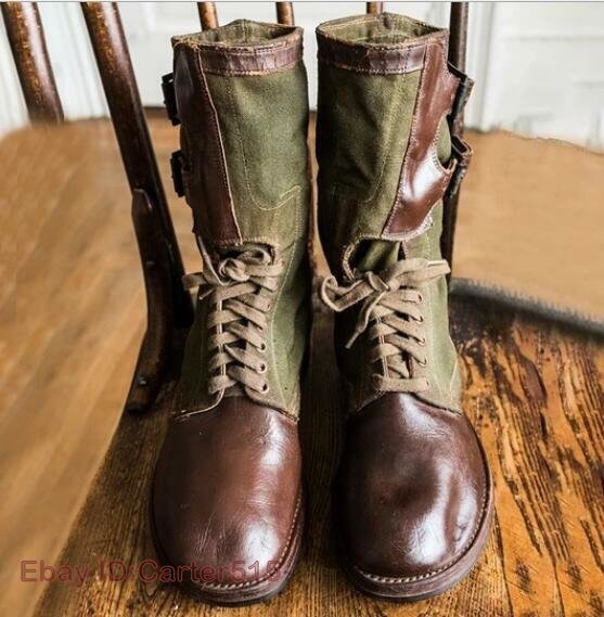 Mens Fashion Two Tone Monk Strap Lace Up Retro Style Combat Boots Shoes Daf