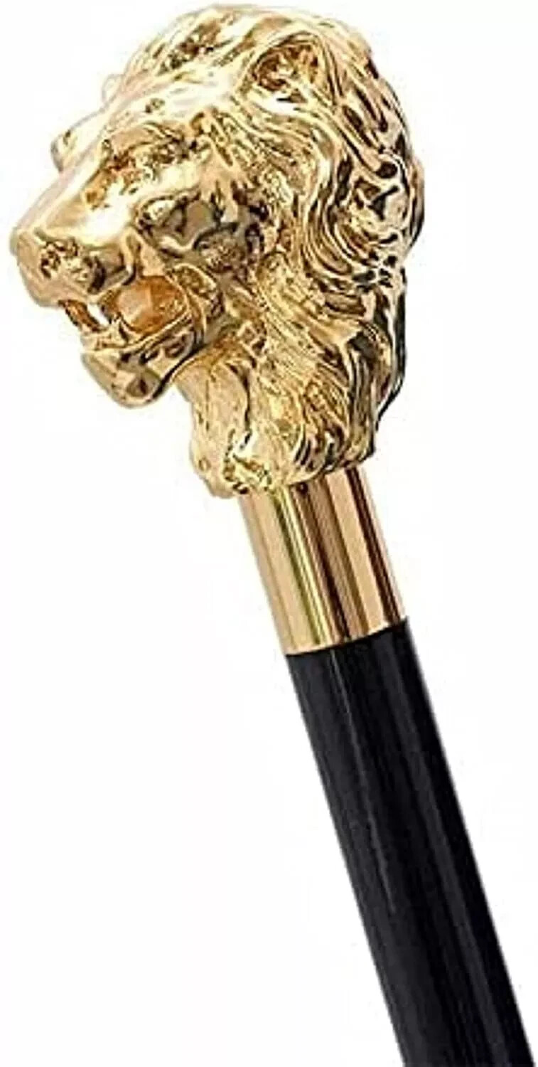 Antique Wooden Walking Stick Cane With Brass Handle For Seniors Men Women Gift