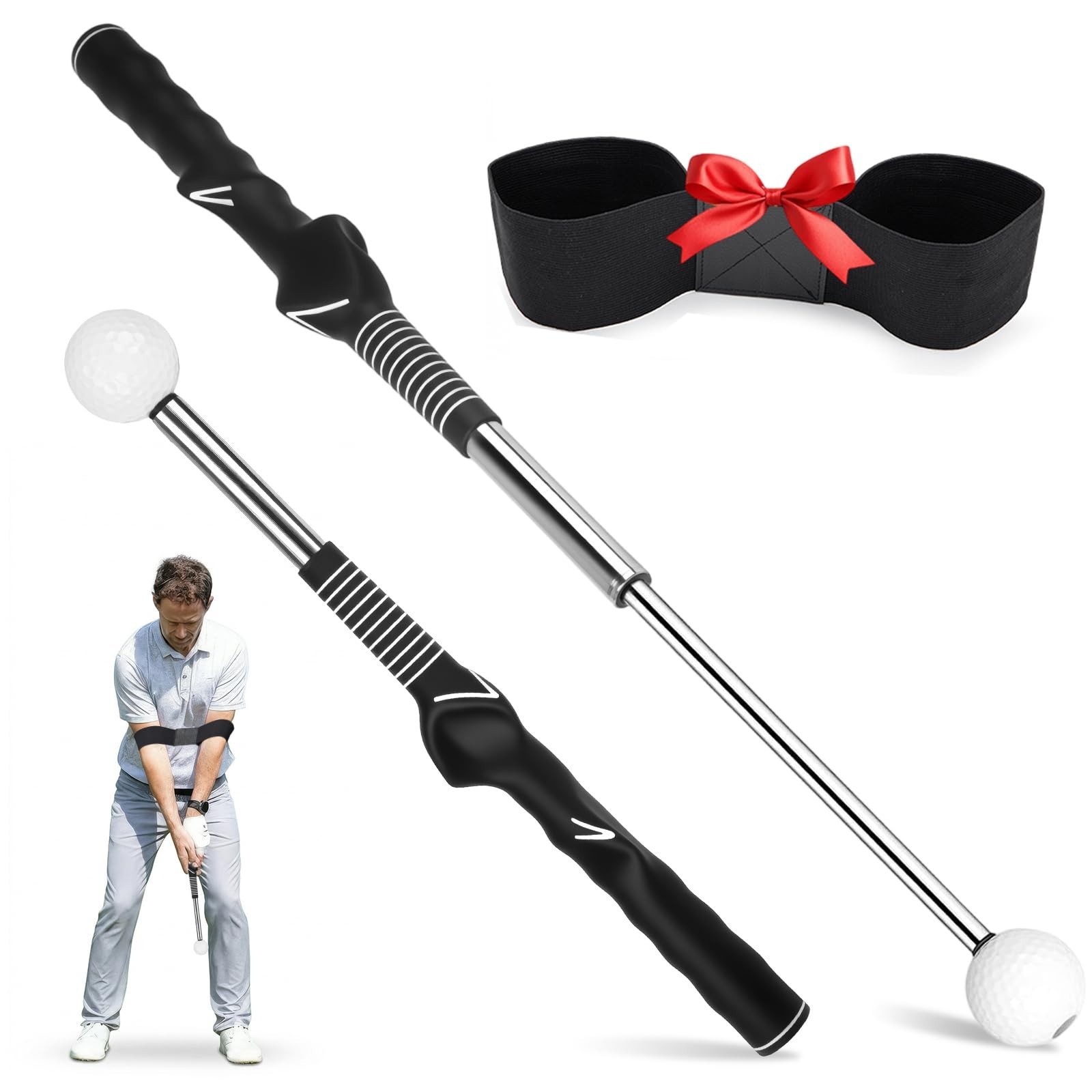 Montela Retractable Golf Swing Trainer, Right-Handed Training Aid with Grip T...