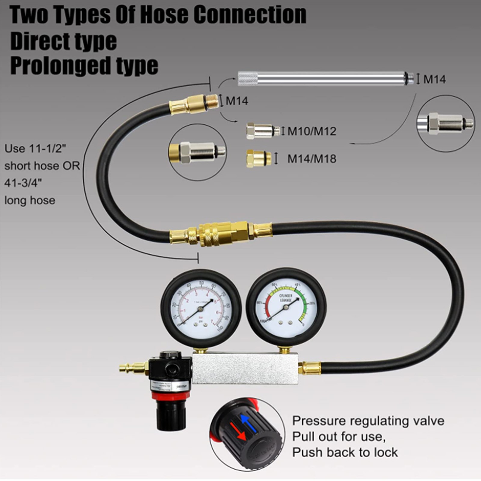 Cylinder Leak Down Tester Gasoline Engine Compression Dual Gauge Detecting XVLE