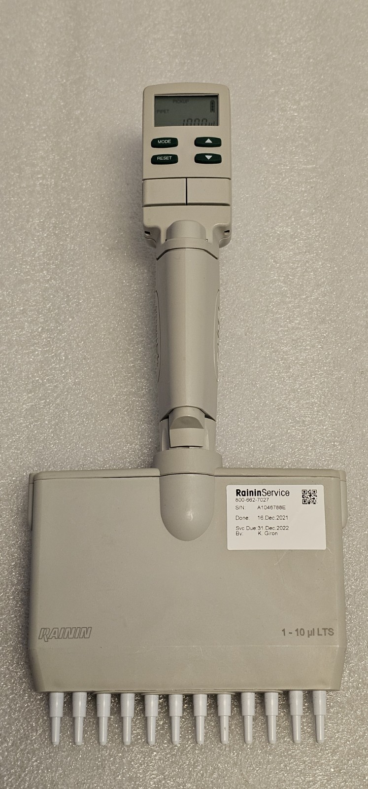Rainin EDP3-Plus L10 12-Channel Multichannel 1-10 uLTS Pipette Electronic