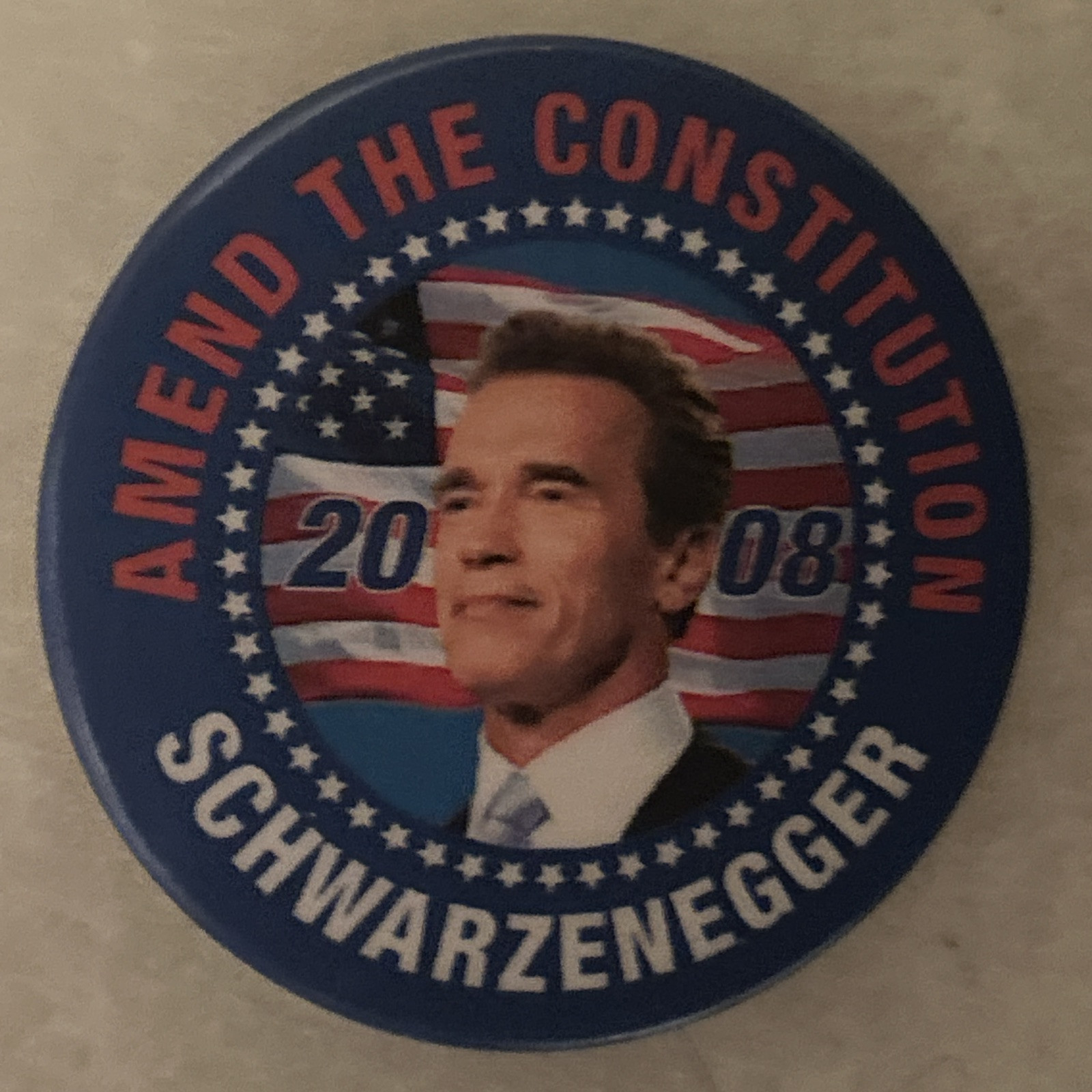 Amend The Constitution Schwarzenegger  2 1/4” pinback button
