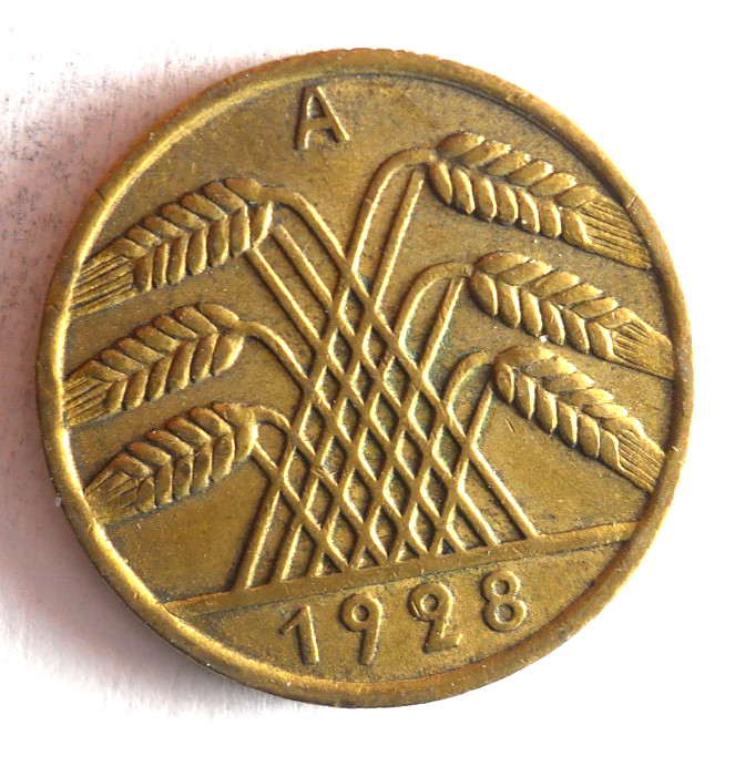 1928 WEIMAR GERMANY 10 REICHSPFENNIG - Rare Date Coin - FREE SHIP - Bin #308