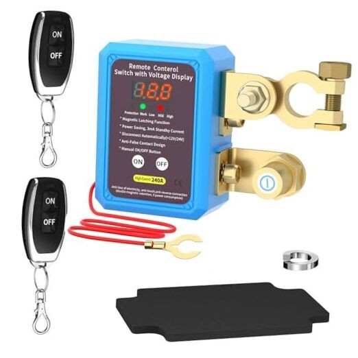 Remote Battery Disconnect Switch, 12V/24V 240A Car Kill Switch Anti Theft blue