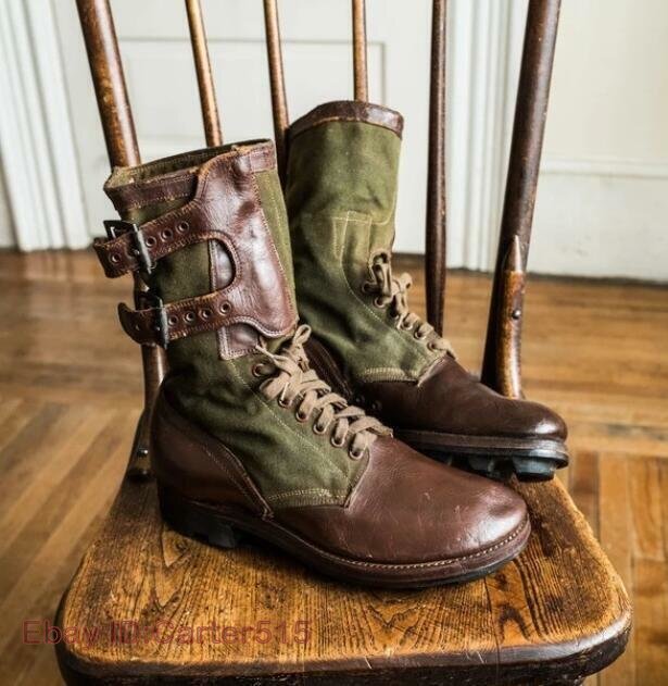 Mens Fashion Two Tone Monk Strap Lace Up Retro Style Combat Boots Shoes Daf