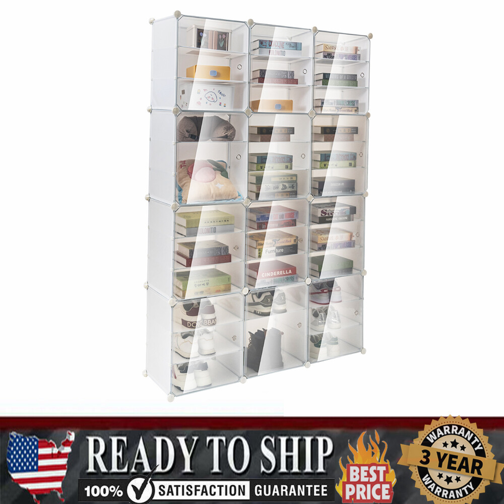 For 36 Pairs Shoes 12 Tiers Shoe Rack Box Organizer Stackable Cabinet Storage