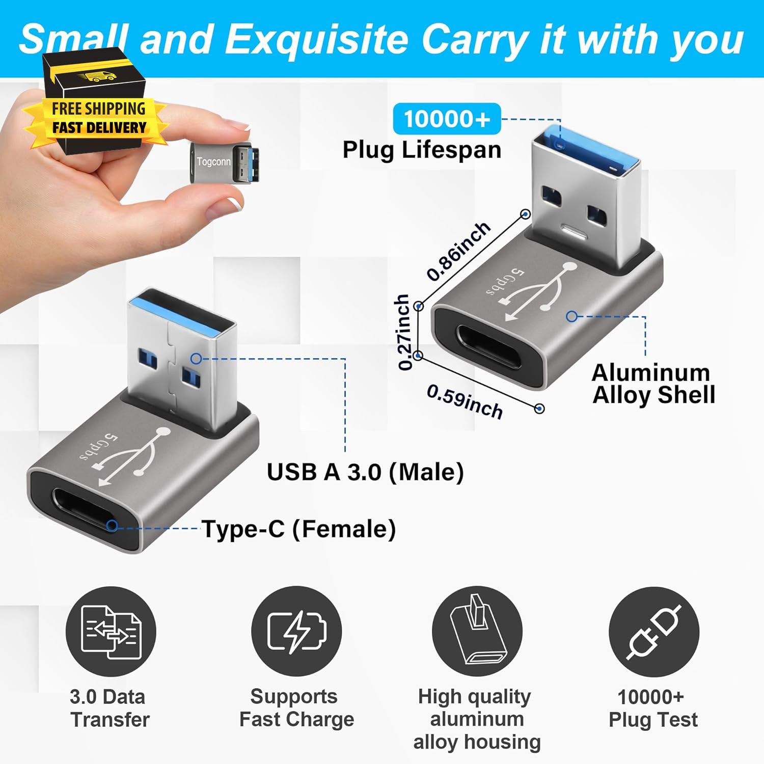 90 Degree USB to USB C Adapter 2 Pack, up and down Right Angle USB C Female to a
