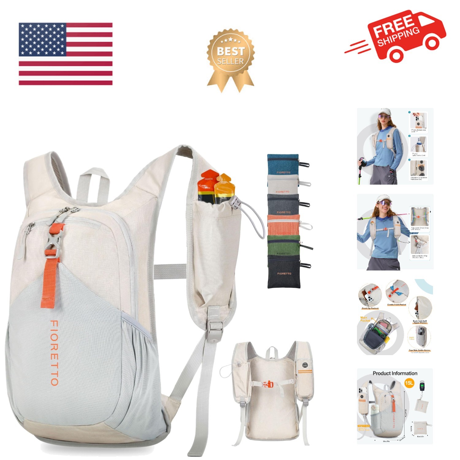 15L Hiking Backpack for Women Men Mini Packable Backpack Lightweight Small Da...