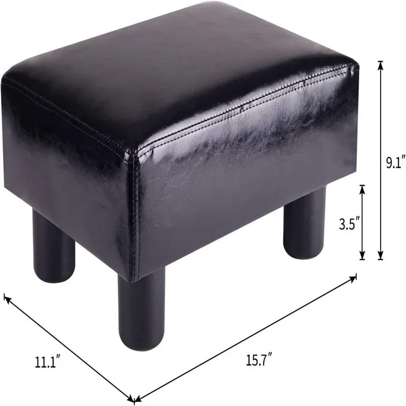 GRUNEN WOLKEN Small Ottoman Footrest PU Faux Leather 15" Black New in box