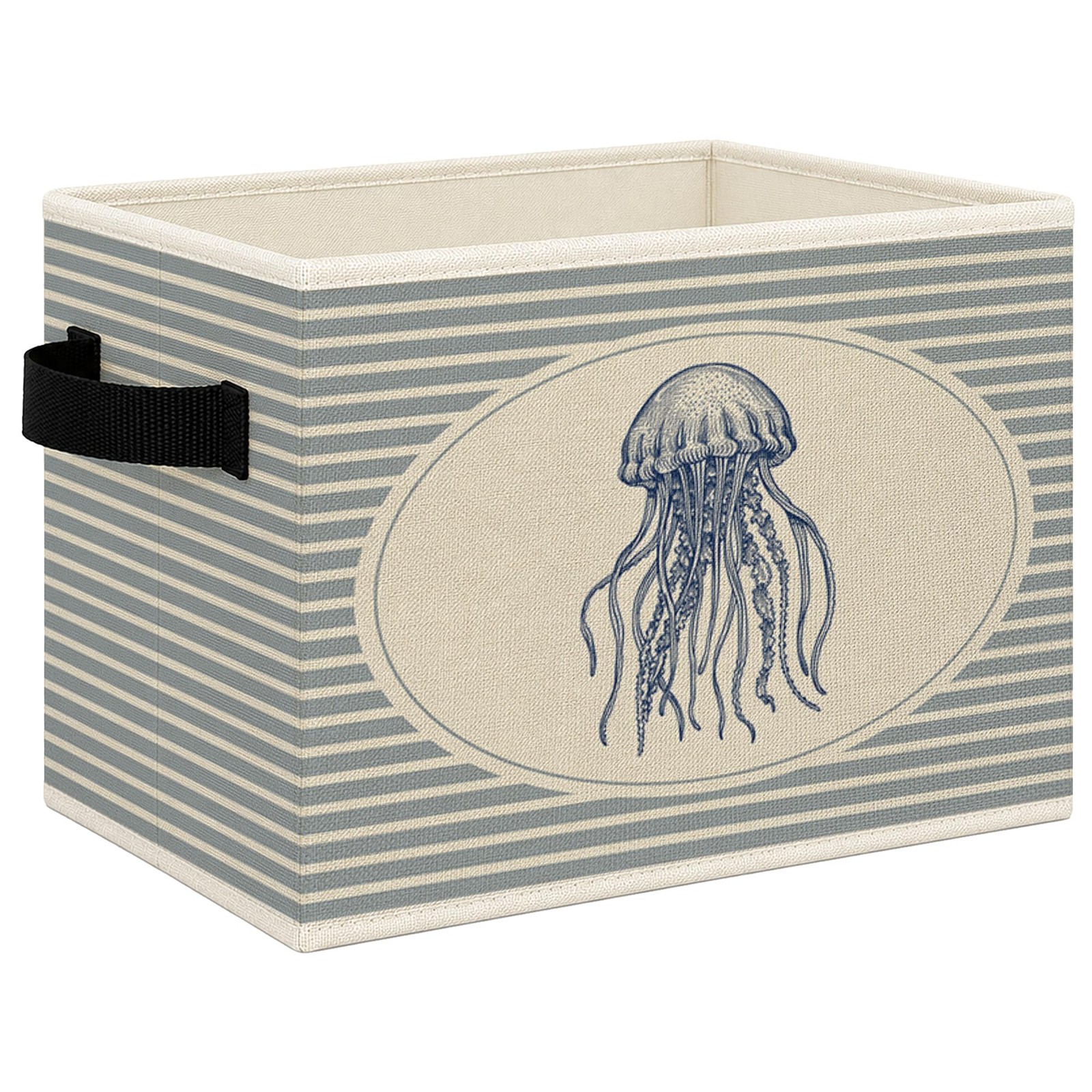 Blue Coastal Beach Jellyfish Foldable Storage Bins Box with Handles, Ocean Nu...