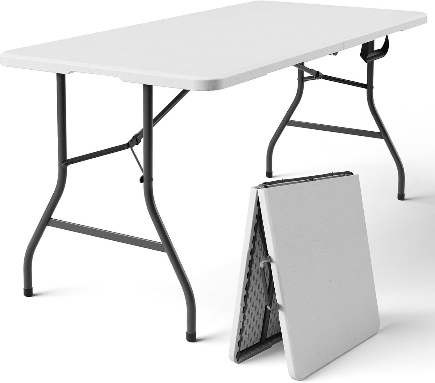 Folding Table, 5ft Portable Foldable Table Picnic Table with Carry Handle Plasti