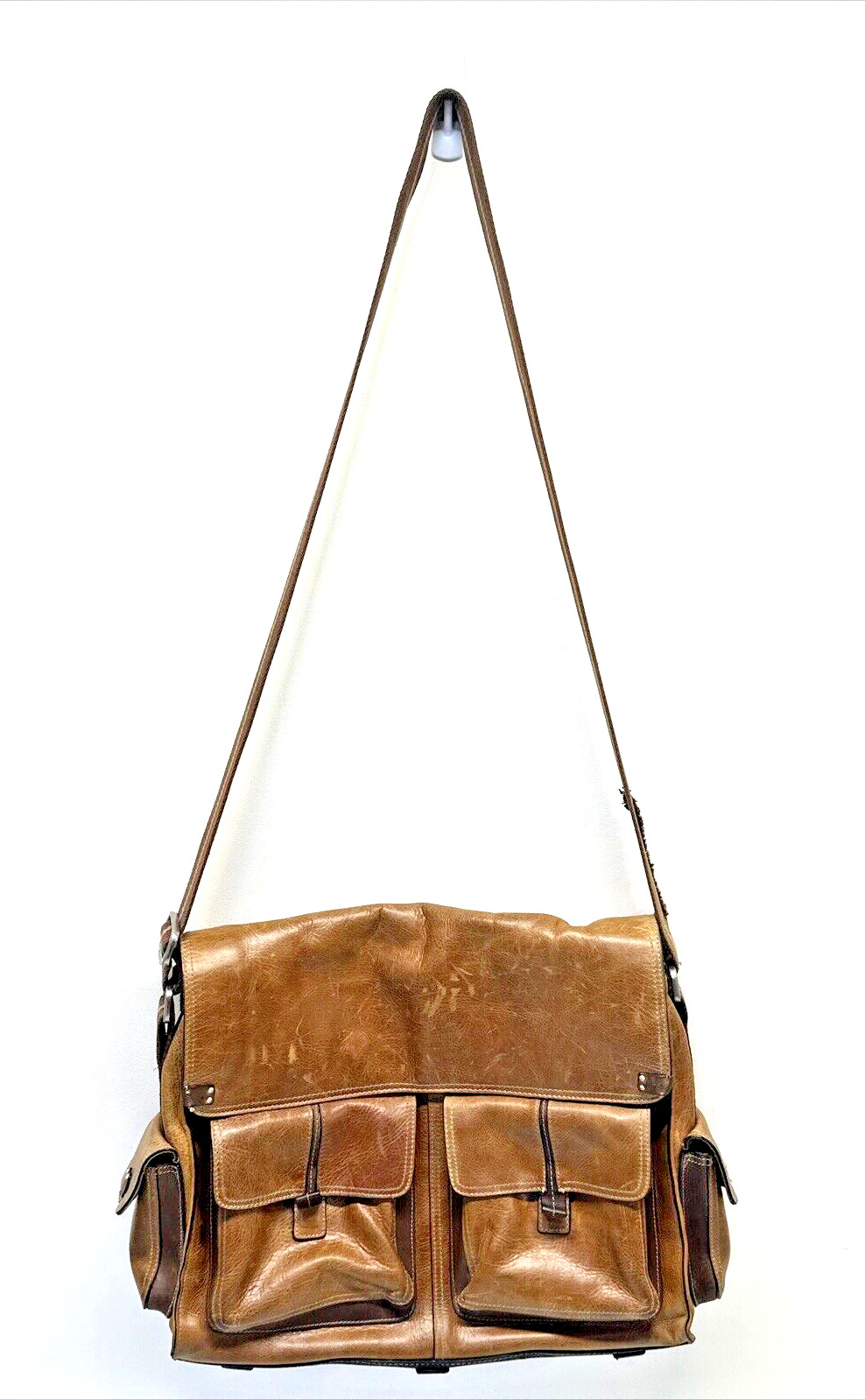 Fossil Crossbody Satchel Messenger Travel Bag Tan Genuine Soft Leather, See note