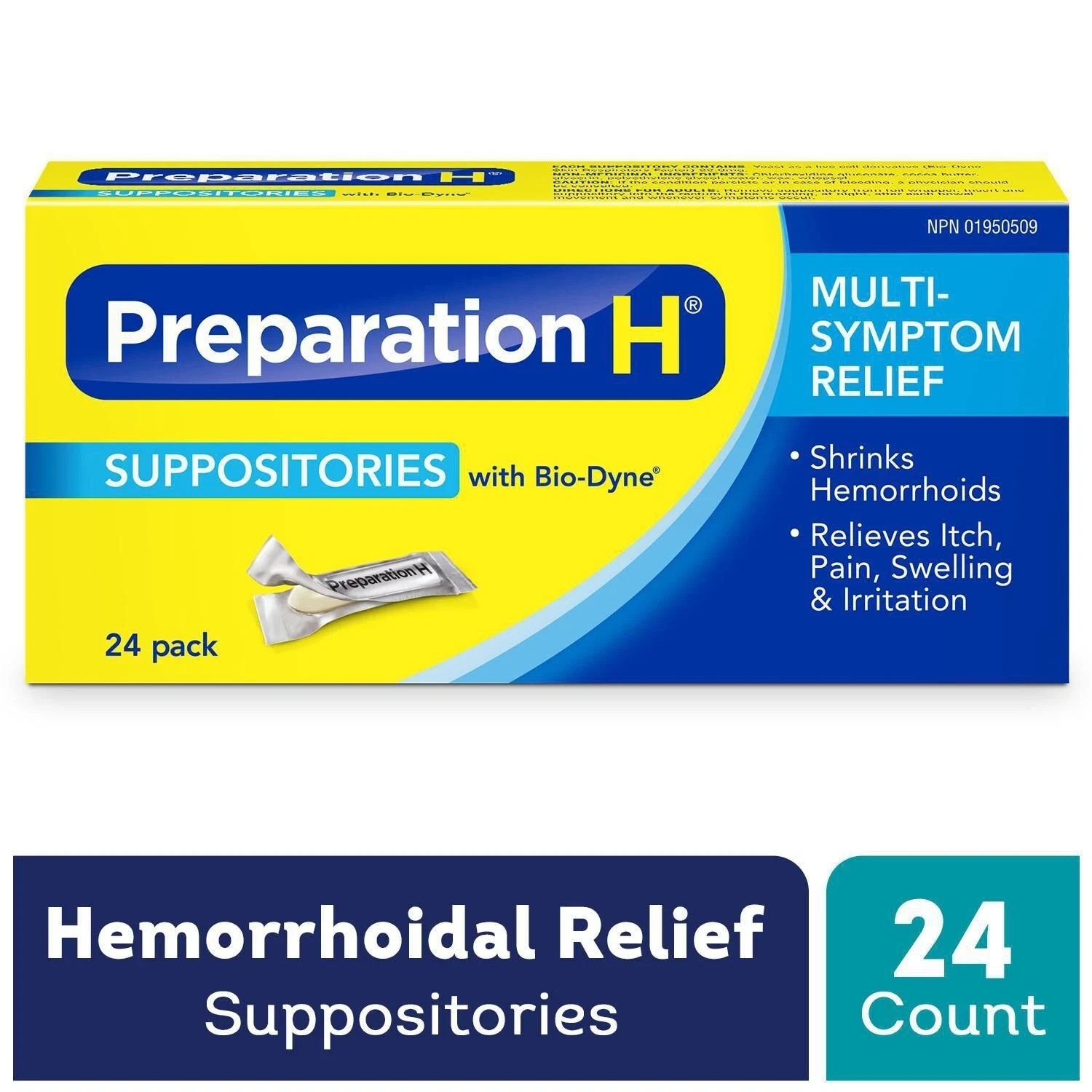 Box of 24 PREPARATION H Suppositories With Bio-Dyne Multi-Symptom relie NO TARIF
