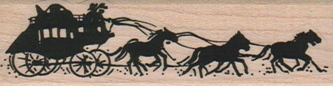 StageCoach With Horses 1 x 3 1/4" Rubber Stamp, Western Stamp