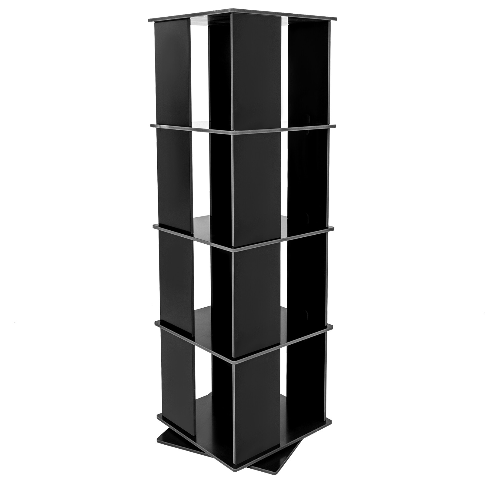 Black Bookcase Storage Shelf 360° Rotating Bookshelf Freestanding Display Rack