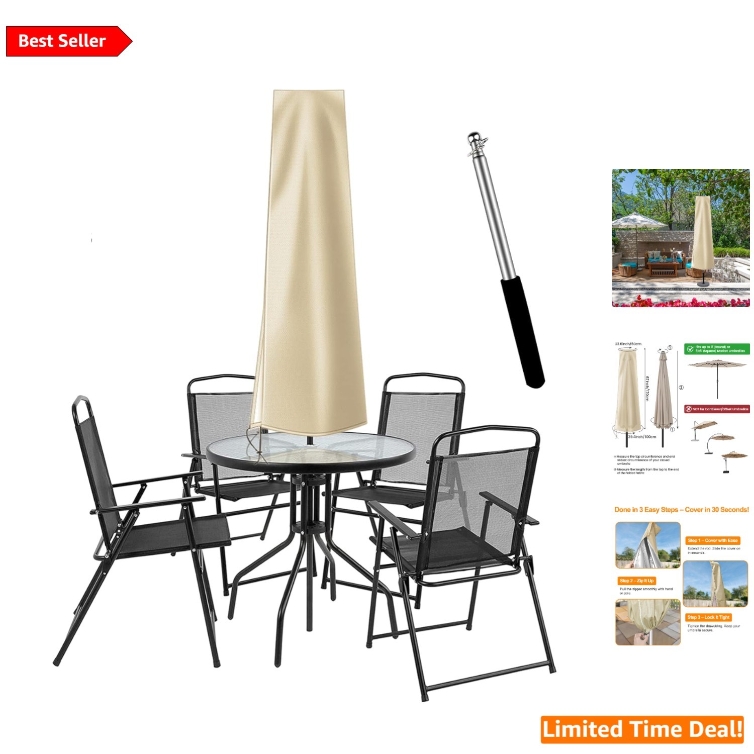 Outdoor Patio Umbrella Cover for 6 9 ft Waterproof UV Resistant Khaki