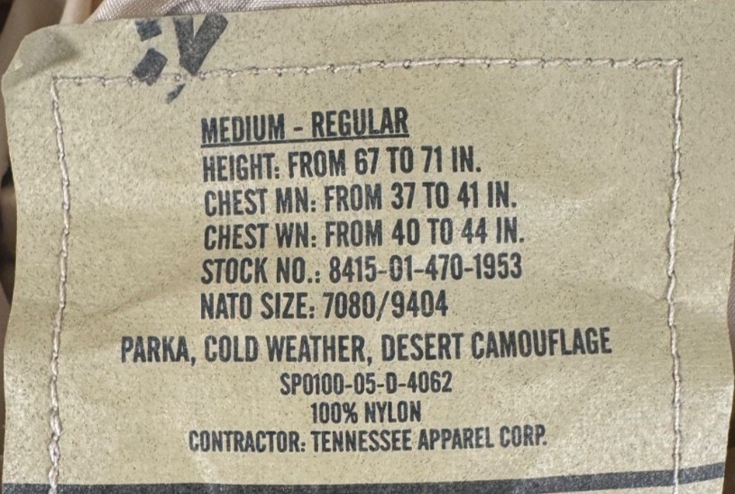 ECWCS GoreTex Cold Wet Weather Parka Jacket Desert DCU Medium Regular