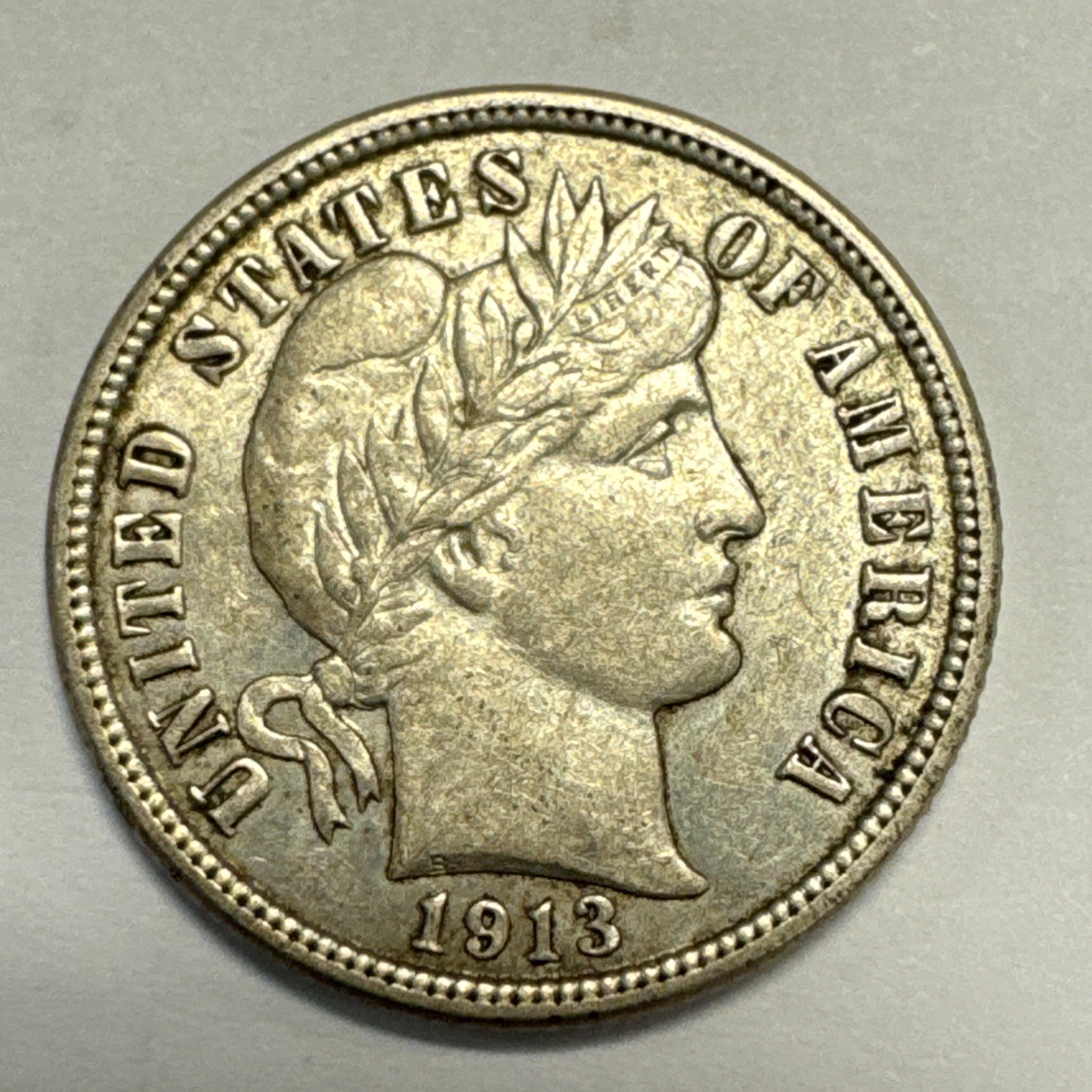 1913 Barber Silver Dime Choice AU