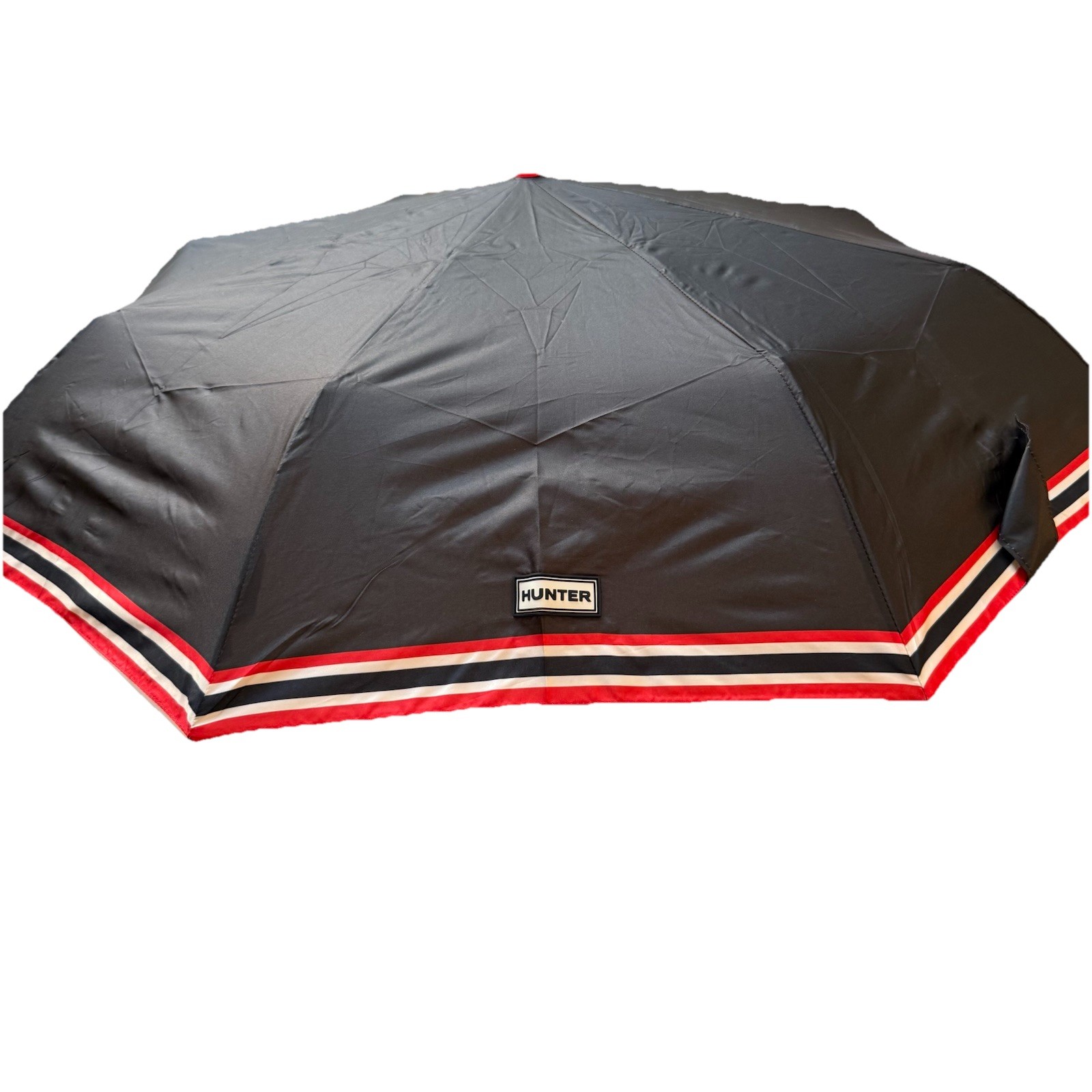 HUNTER UMBRELLA BLACK RED STRIPES WITH COVER 100% POLYESTER NWT
