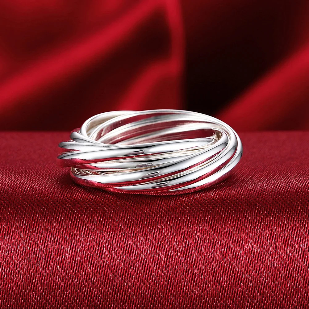 Hot Sale 925 Sterling Silver 5 Glossy Circles Women Ring Fashion Charm Jewelry