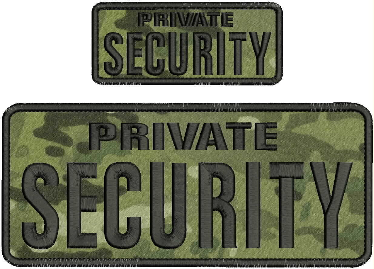 Private Security Embroidery Patch 4x10 And 2x5 VELCR@ On Back  Black On Multicam