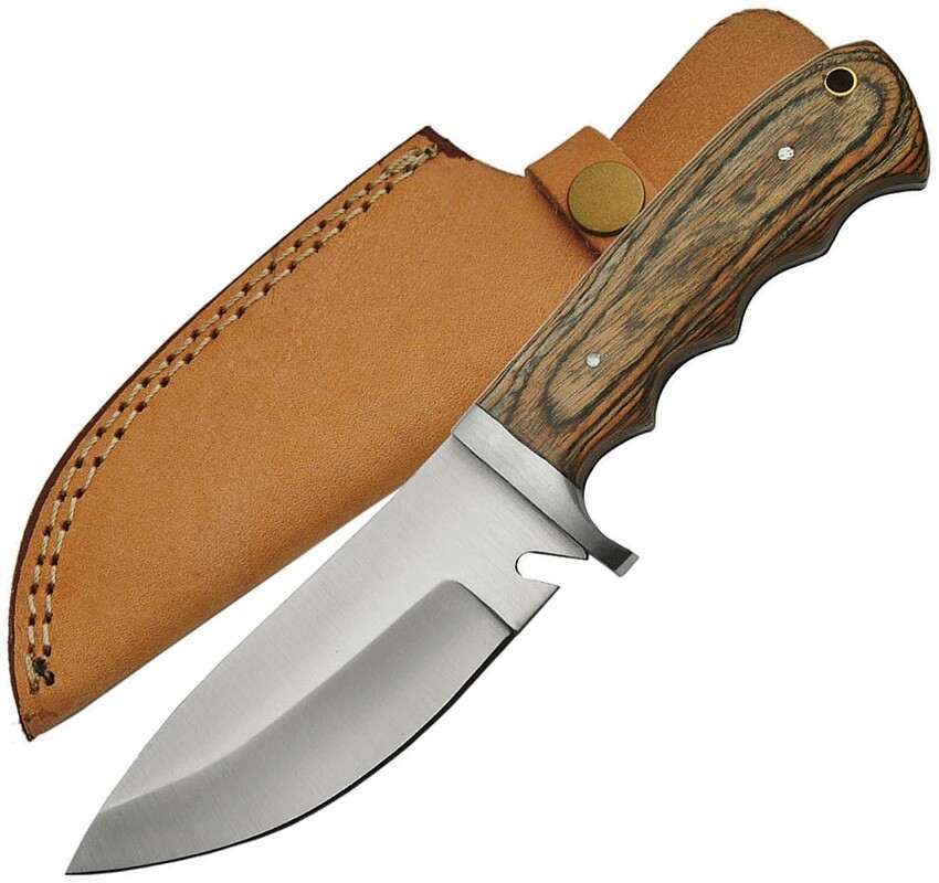 Hunter Fixed Knife 4.5" Stainless Steel Full Tang Blade Brown Pakkawood Handle