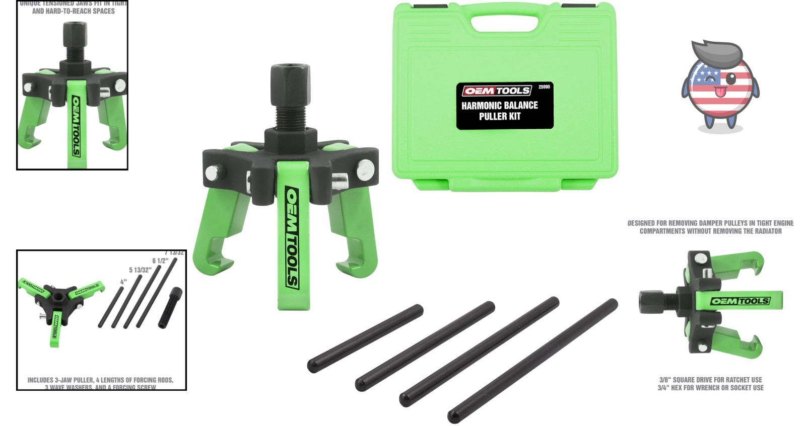 Versatile 6-Piece Harmonic Balancer Puller Kit with Portable Storage Case