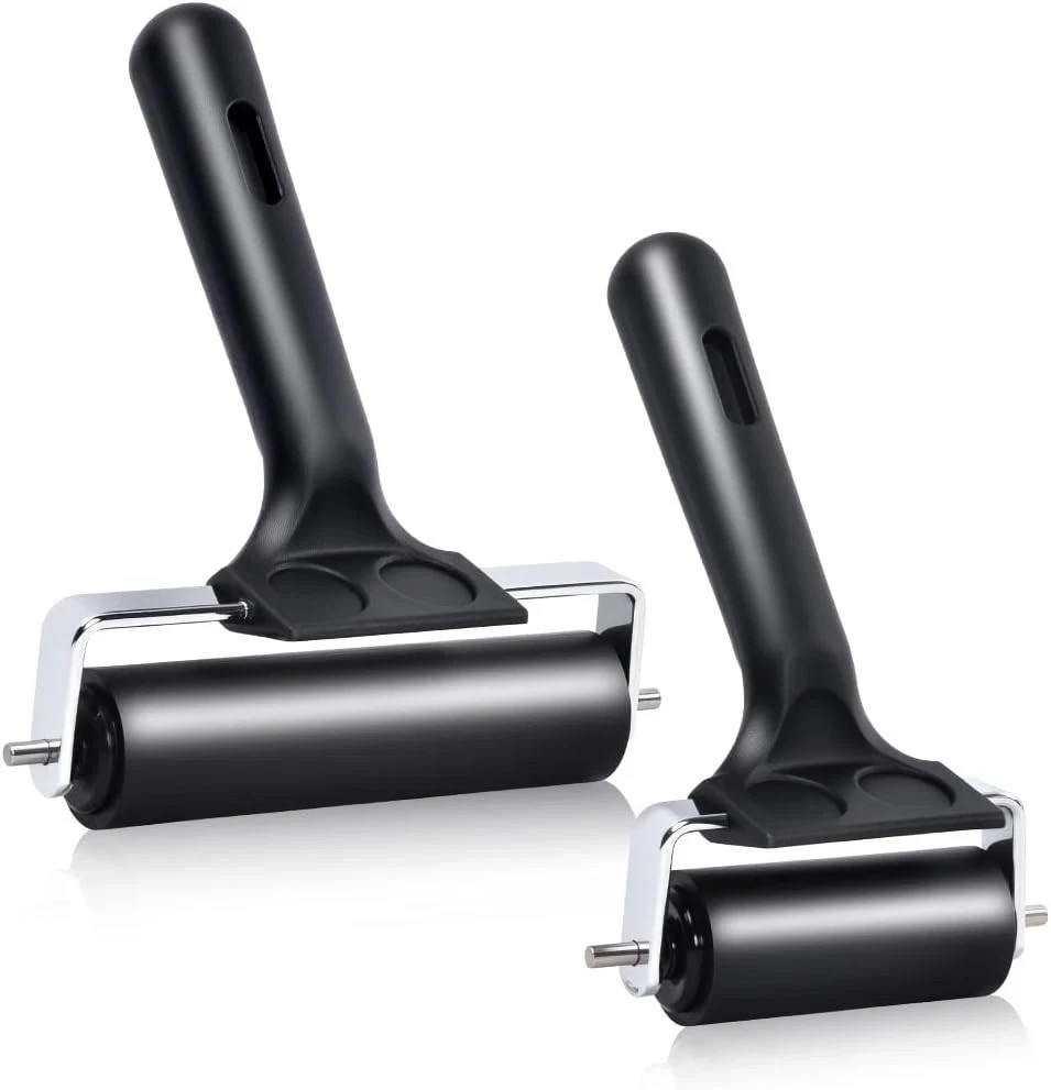 2Pcs Hard Rubber Brayer Rollers (4 Inch and 2.2 Inch) for Printmaking,  Printing