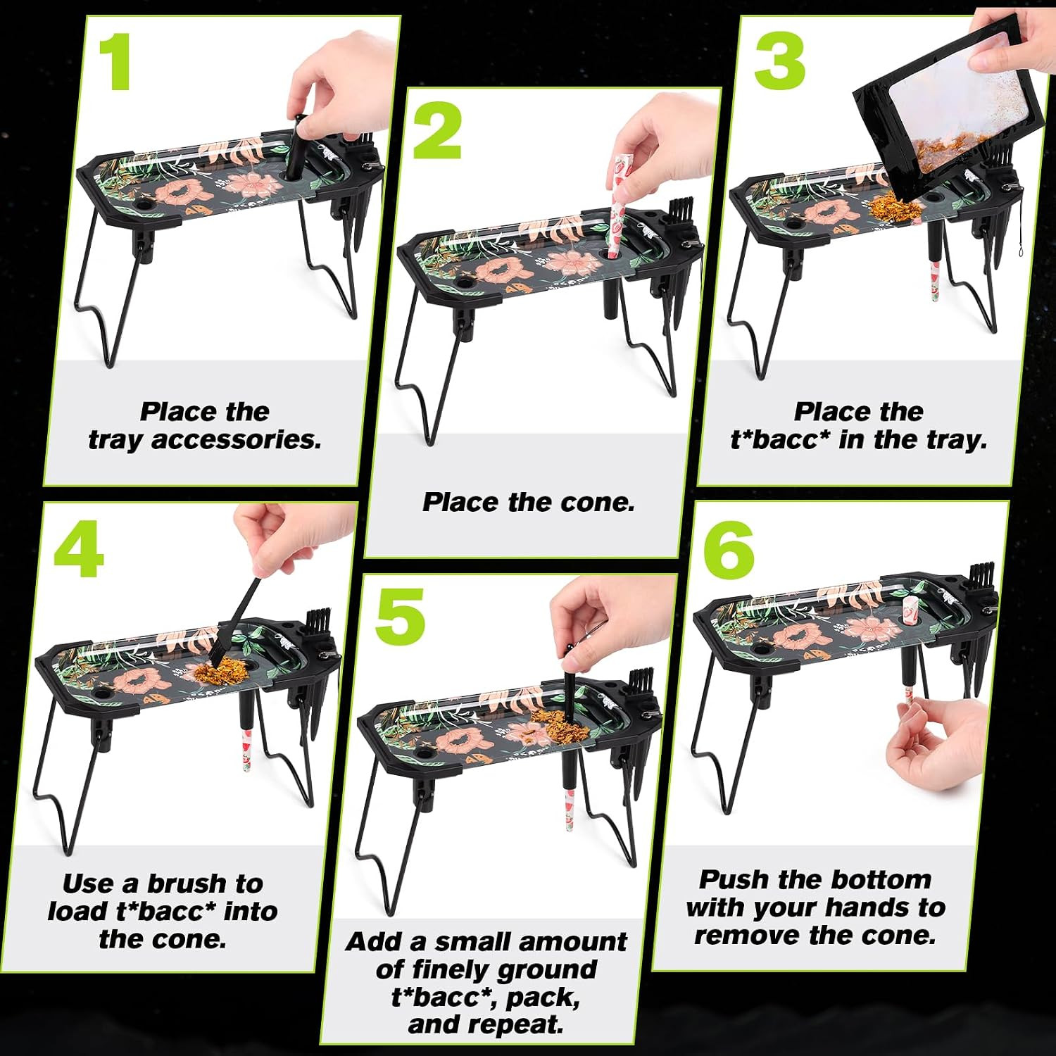 Metal Rolling Tray with Cone Loader, Cone Filler Roller, Rolling Machine & Tray