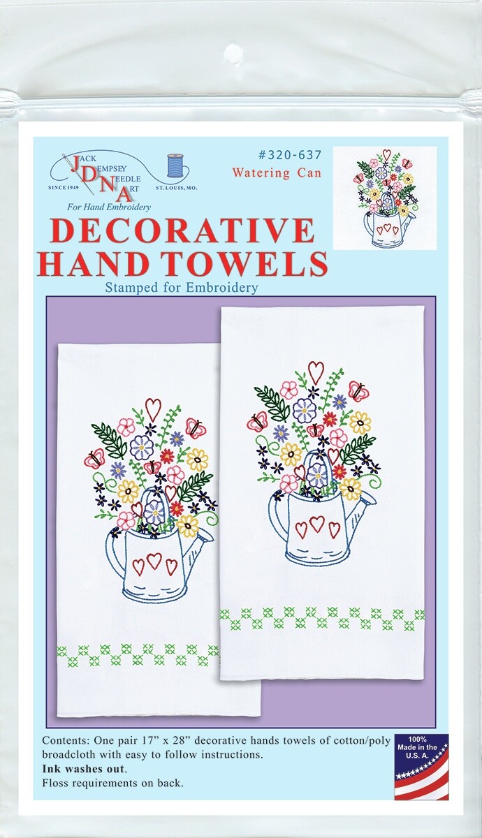 Jack Dempsey Stamped Decorative Hand Towel Pair 17"X28"-Watering Can (Pack of 1)