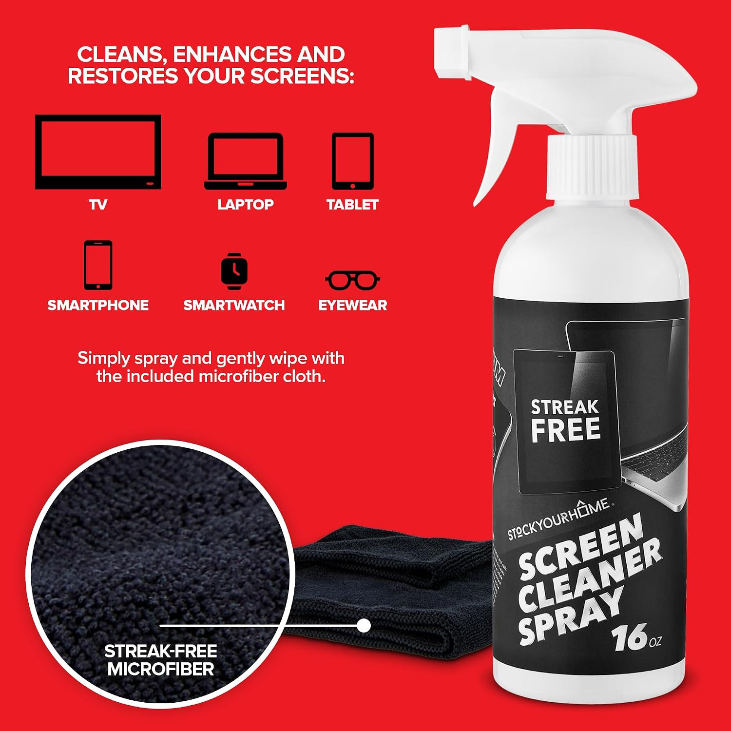 16oz Screen Cleaning Kit with Spray and Micro-Fibre Cloth Wipe (1 Pack) for C...