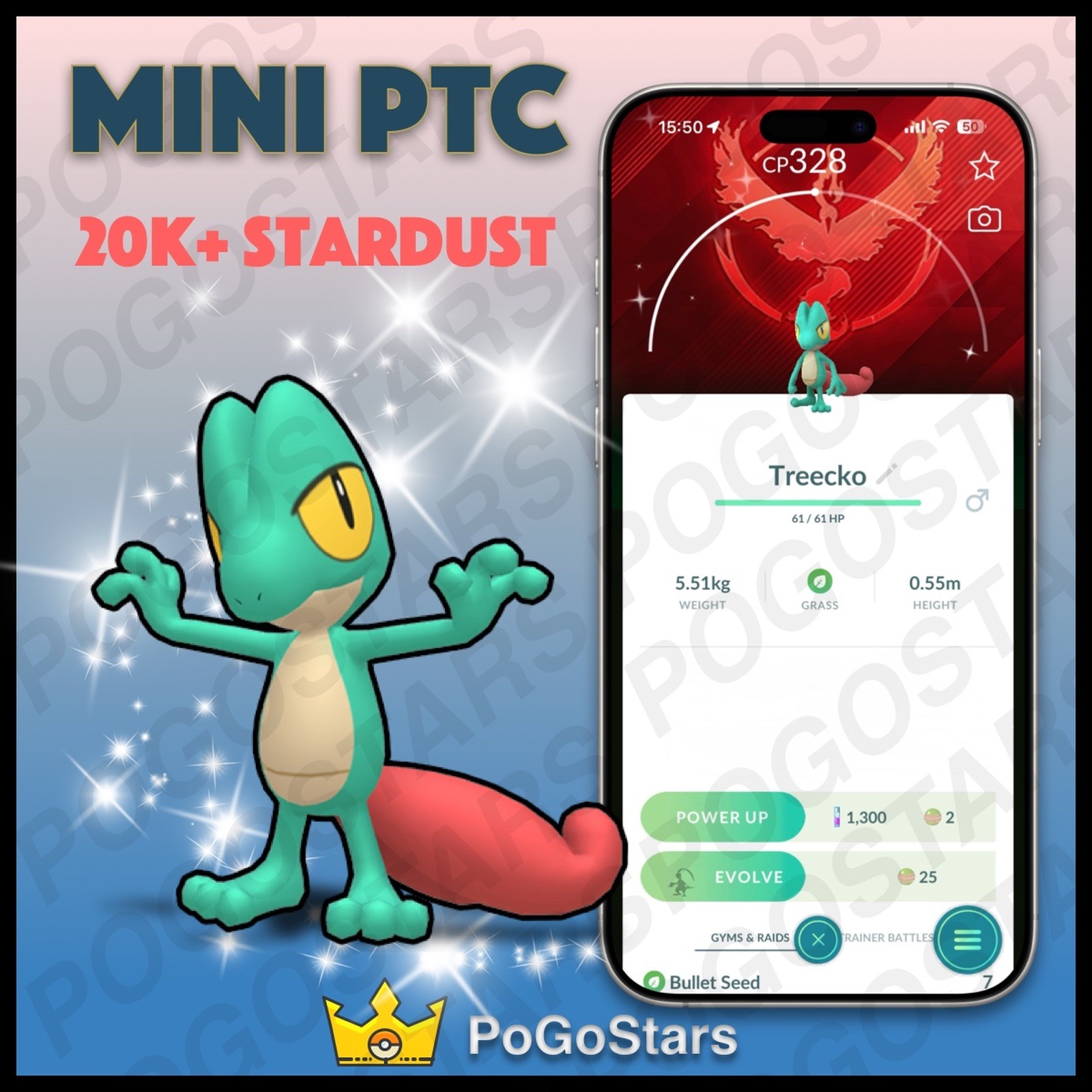 Pokémon PTC Go - Shiny Treecko - Team Valor✨Special Background✨