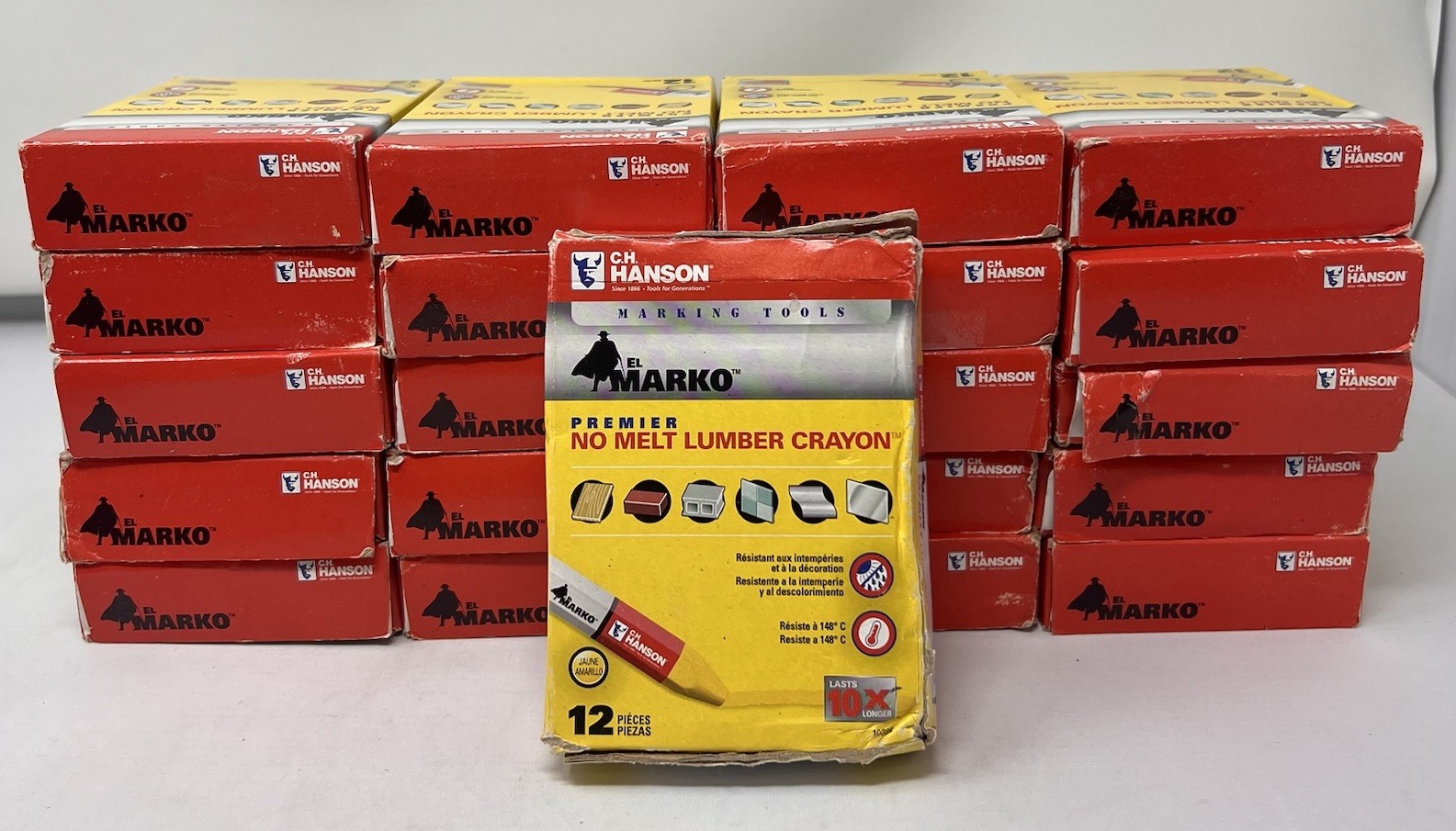 CH Hanson Yellow Lumber Crayons 12 Pack No Melt Industrial Marking 10385