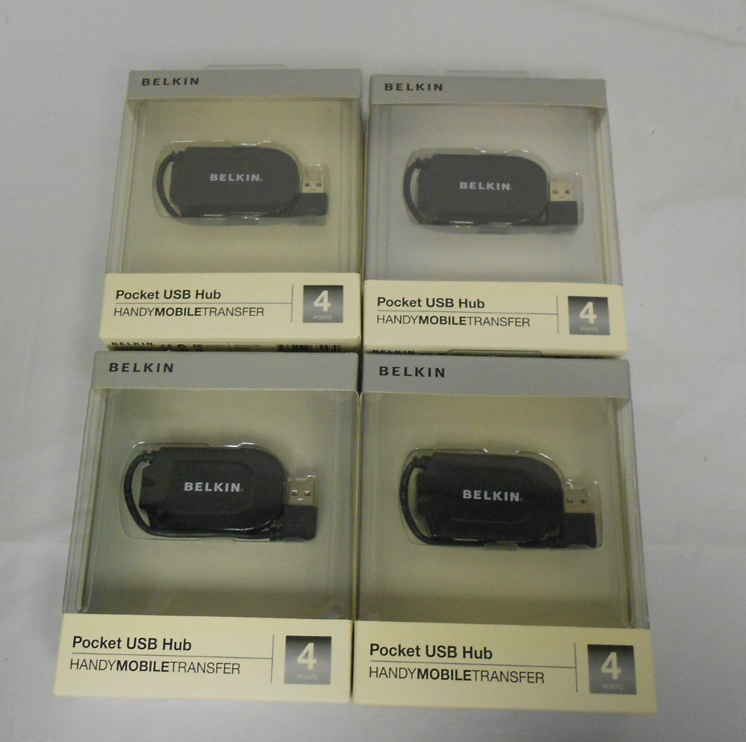 Belkin F5U045P USB 1.1 4-Port Pocket Hub (Black) NIB LOT OF 4
