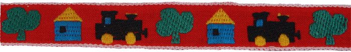 3/4 Inch Red All Aboard Woven Jacquard Braid Ribbon, 10 Yards