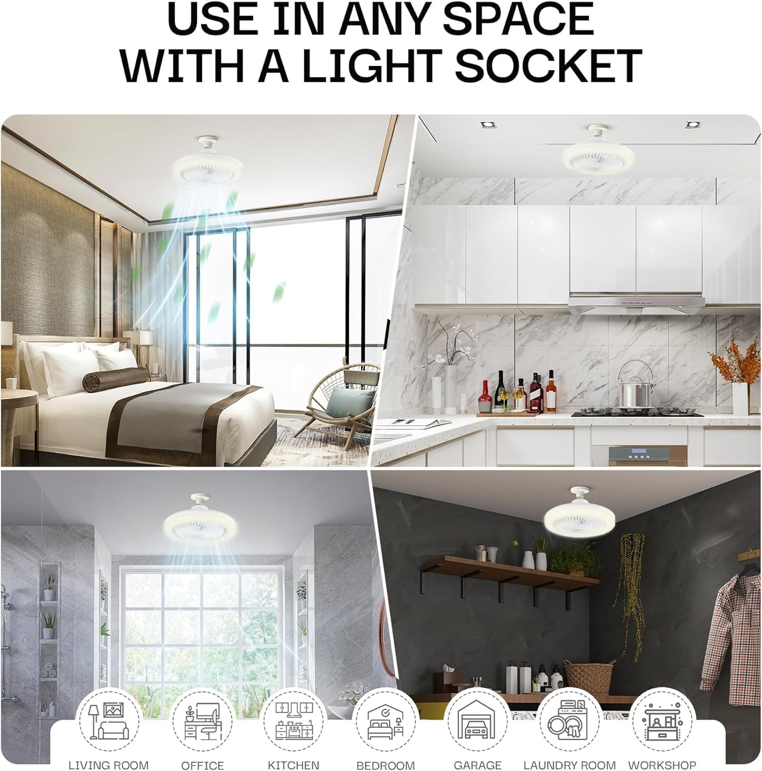 Socketair Wireless Ceiling Fan Light with Remote Control, Extender,110-120 Volt,