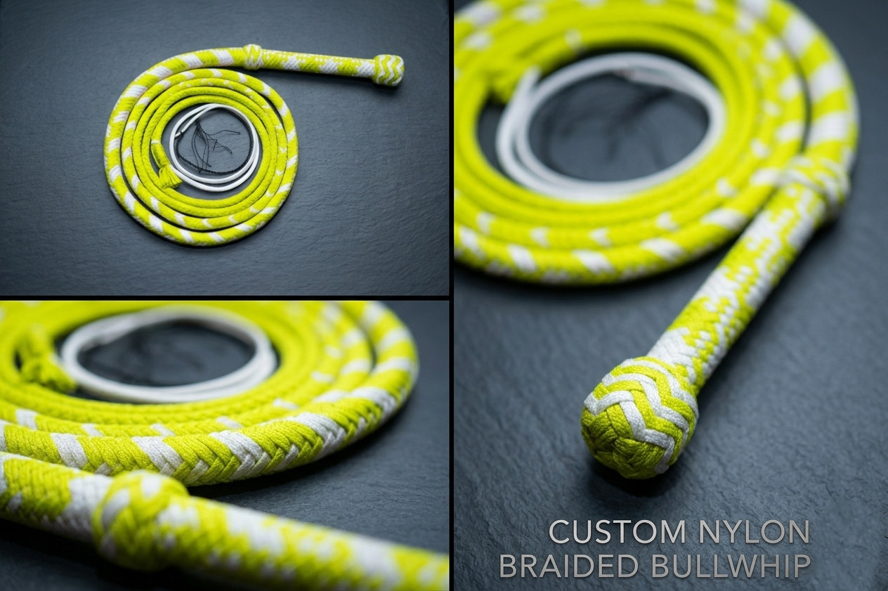 Para-cord Nylon Indiana Jones style Whip 2.5 to 24 Feet Long 16 Strands Bullwhip