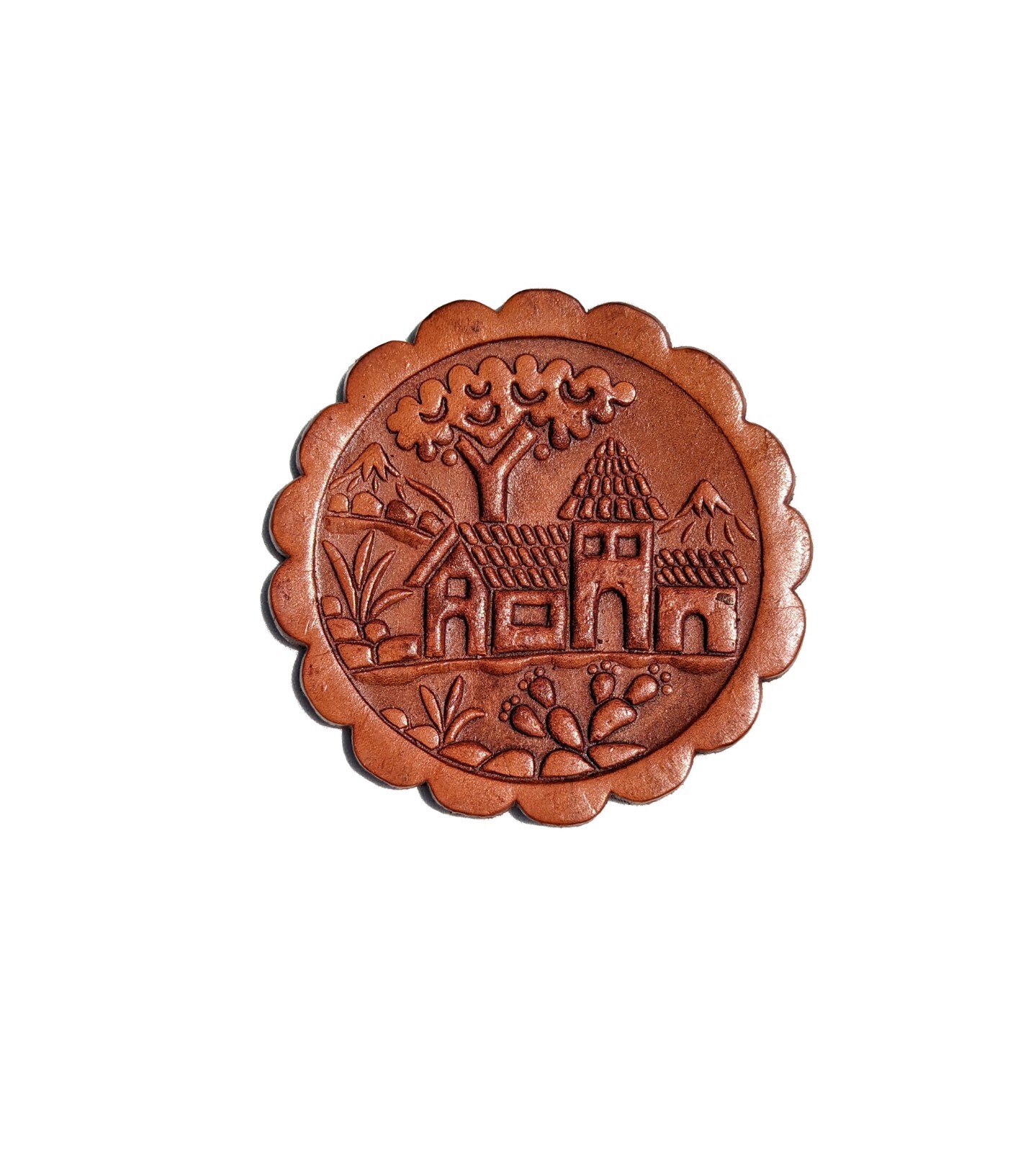 Vintage Hand Carved Peruvian Decorative Leather Coaster