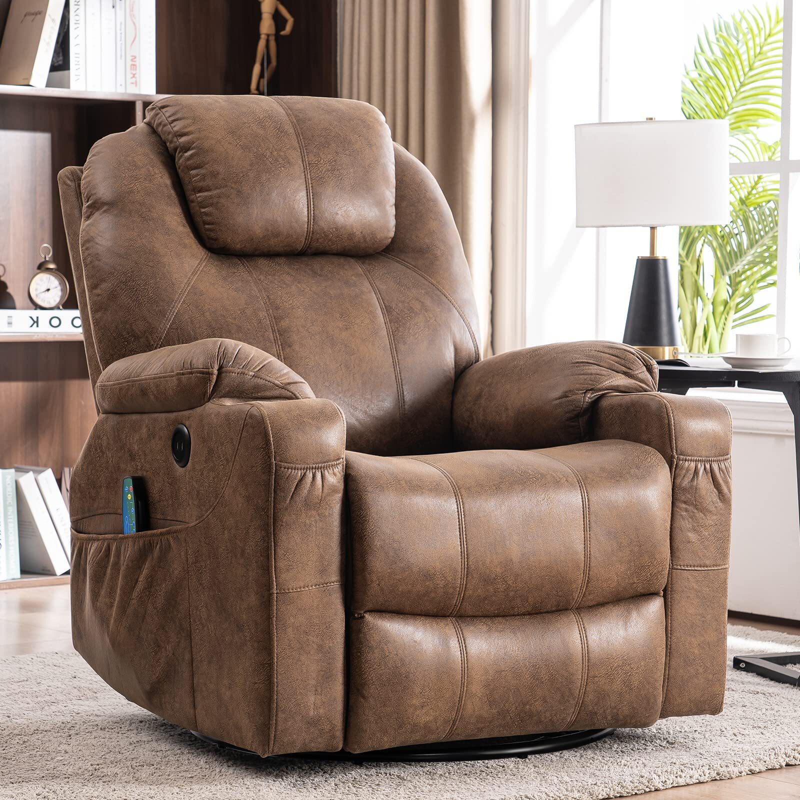 Massage Recliner Chair Swivel Rocker Glider Heated Rocking Recliner W/ USB Ports