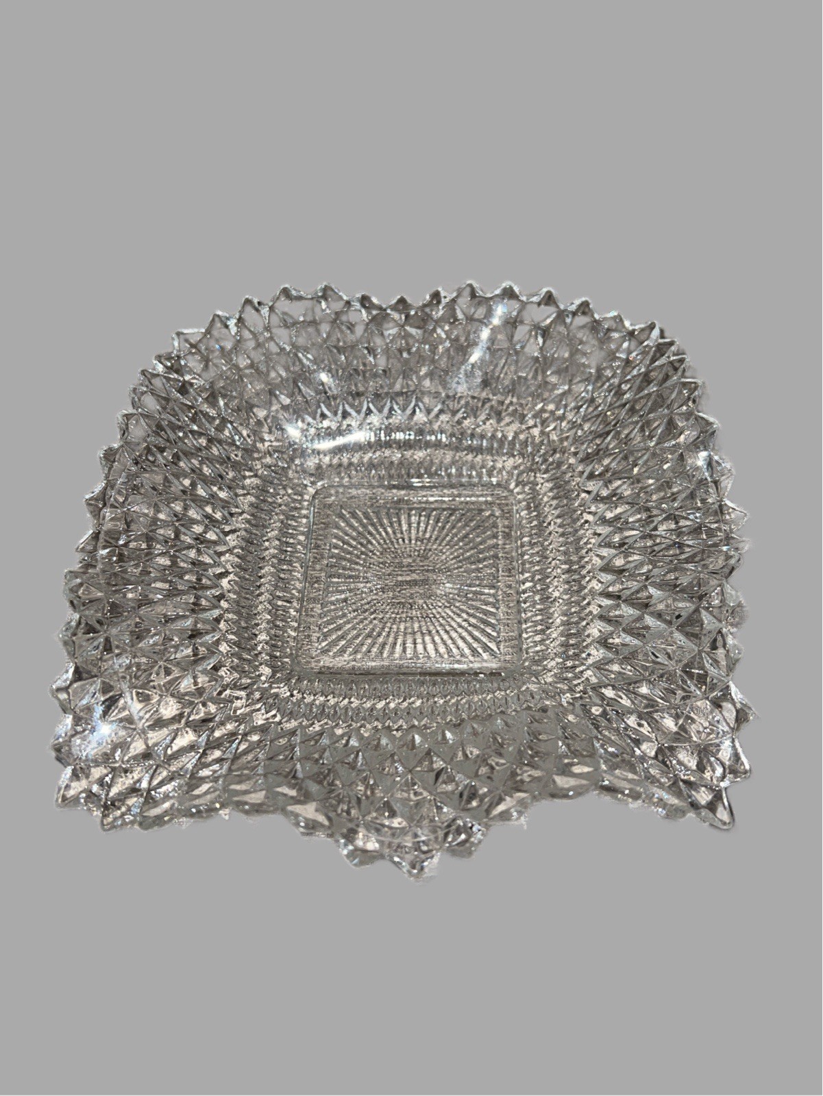 Vintage Indiana Glass Diamond Point Ruffle Edge  Nut Candy Dish