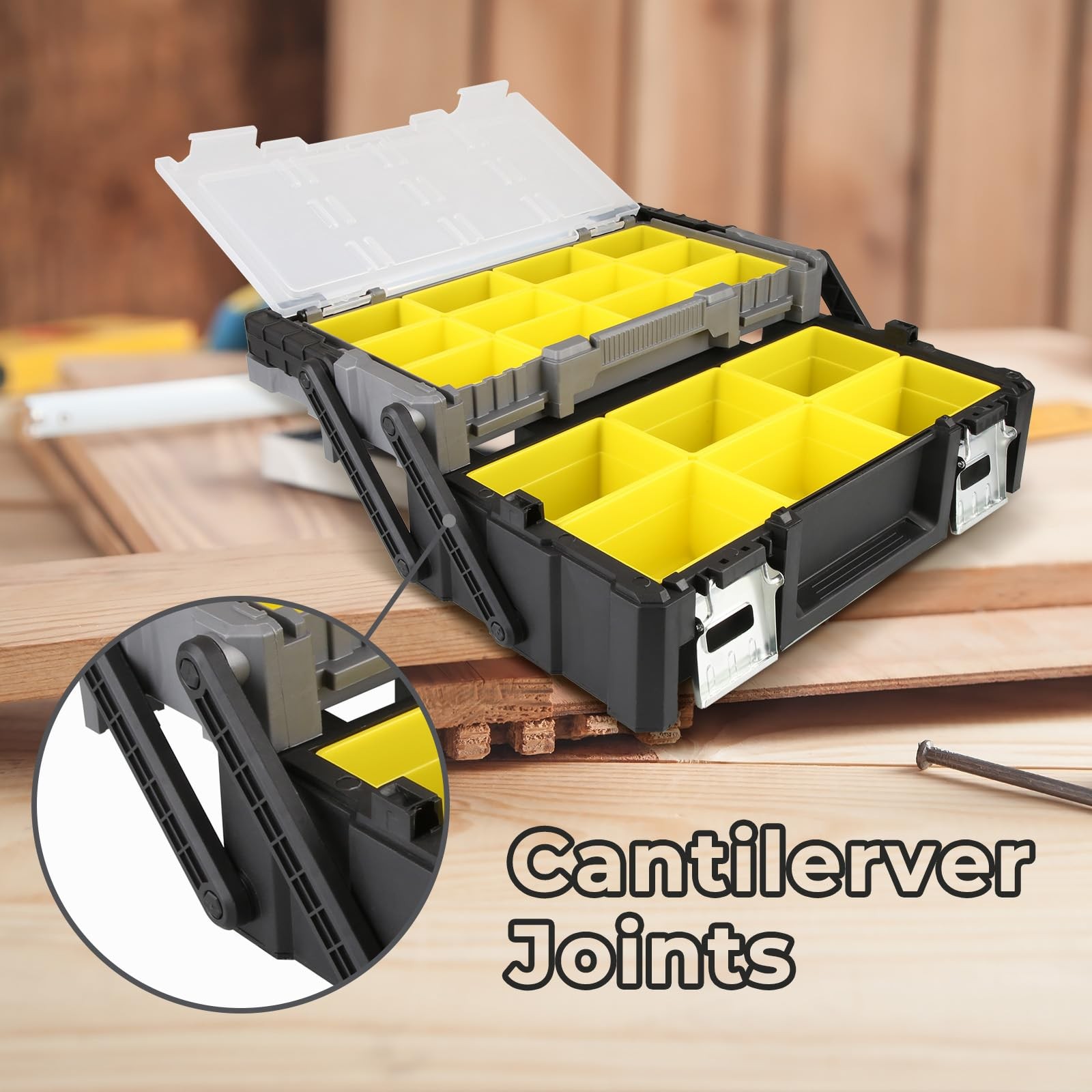 18 Inch Portable Plastic Cantilever Tool Box Organizer with Removable Compart...