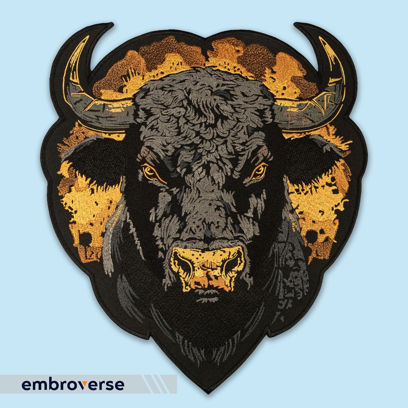 Brutal Bull Head Large Back Patch - Embroidered Wild West Rugged Bison, Iron On