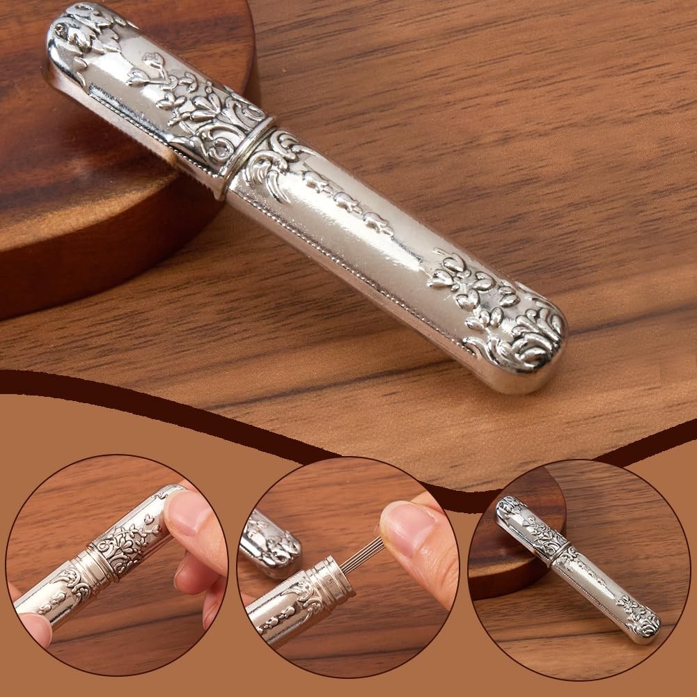 GORGECRAFT Vintage Needle Storage Case Antique 3.46x0.59inch, Silver