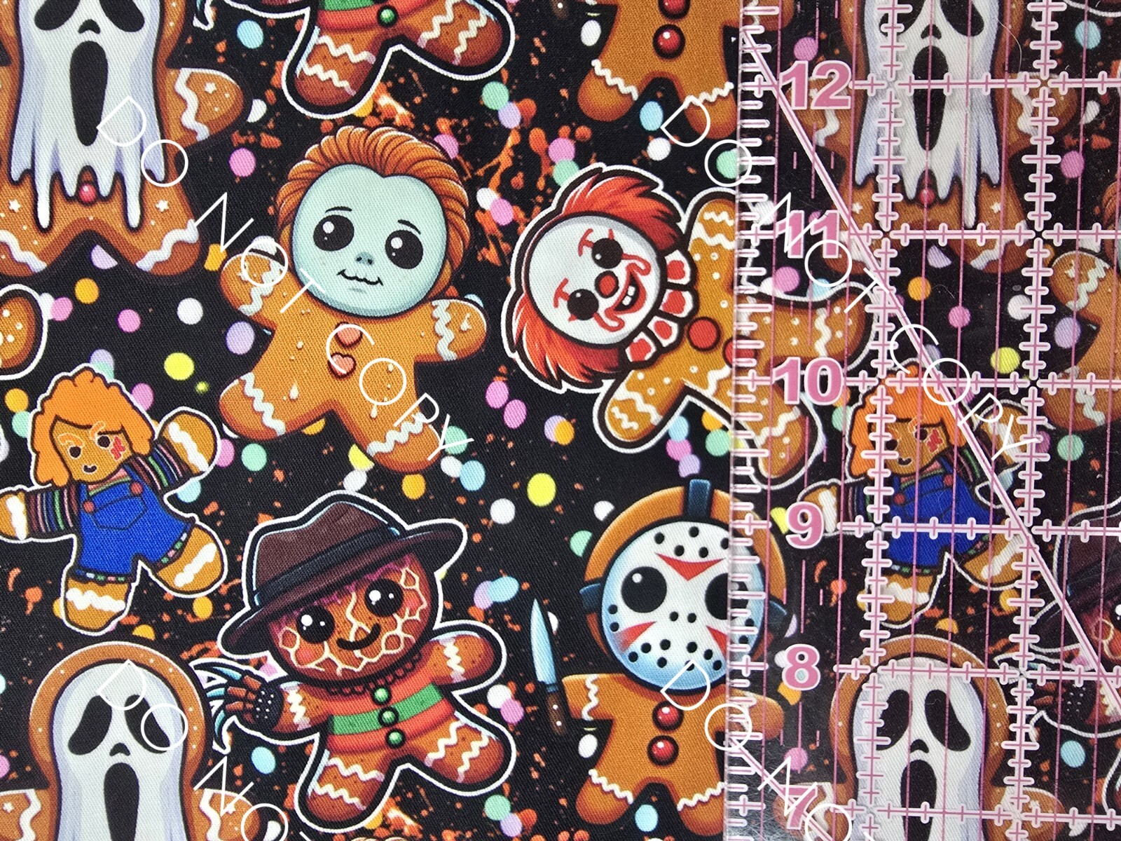 Custom 100% Cotton Woven Fabric Horror Movie Cookies By The 1/4 Yard 9x56