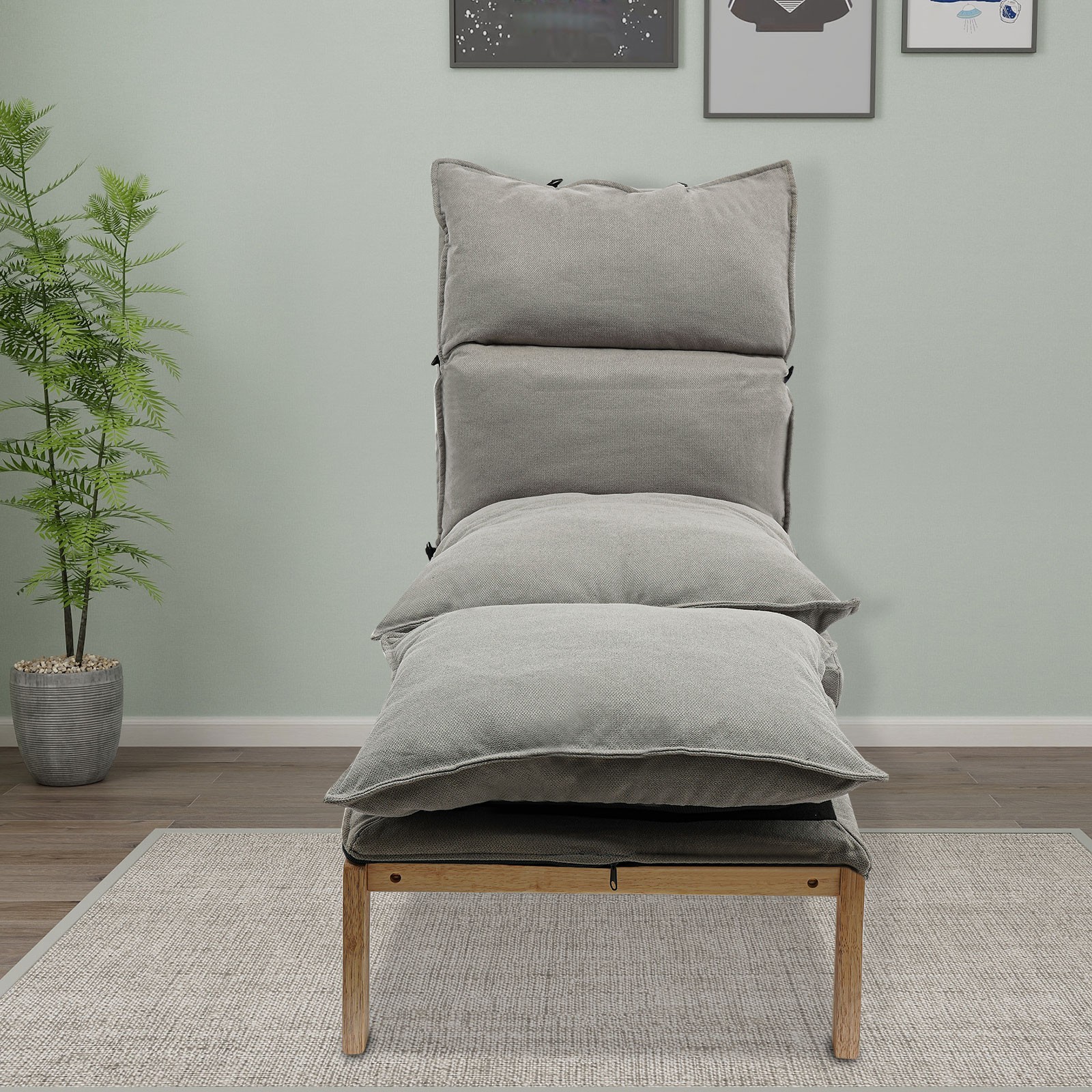 Grey Lounge Chair Single Lazy Sofa Leisure Balcony Adjustable Recliner USA