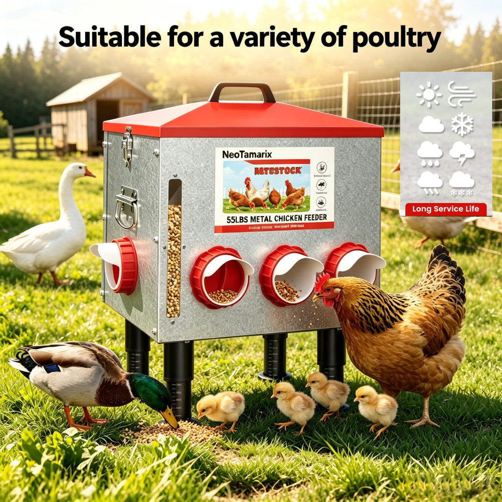 55LB Large Capacity Automatic Chicken Feeder with Window- 8 Ports No Waste