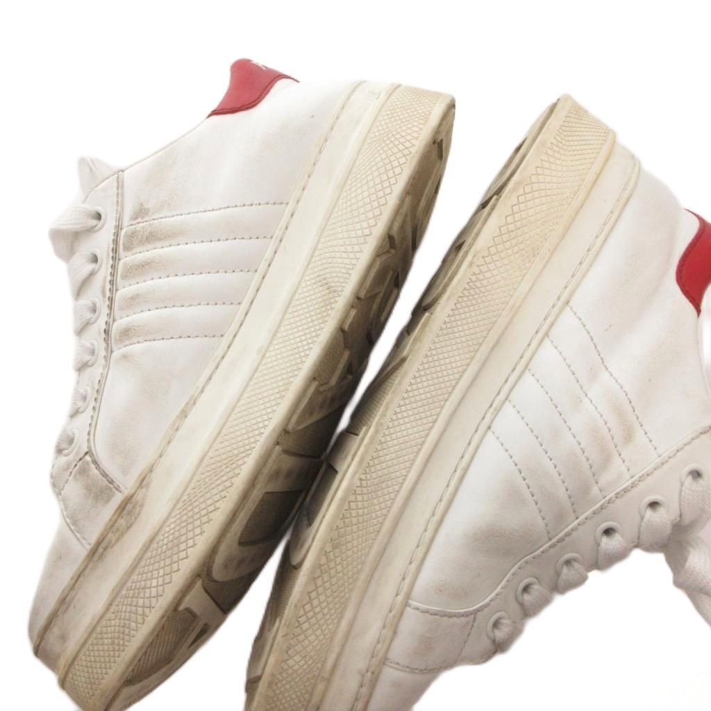 Prada Sneakers Low Cut Leather Bicolor White Red Women's Size EU37/US7