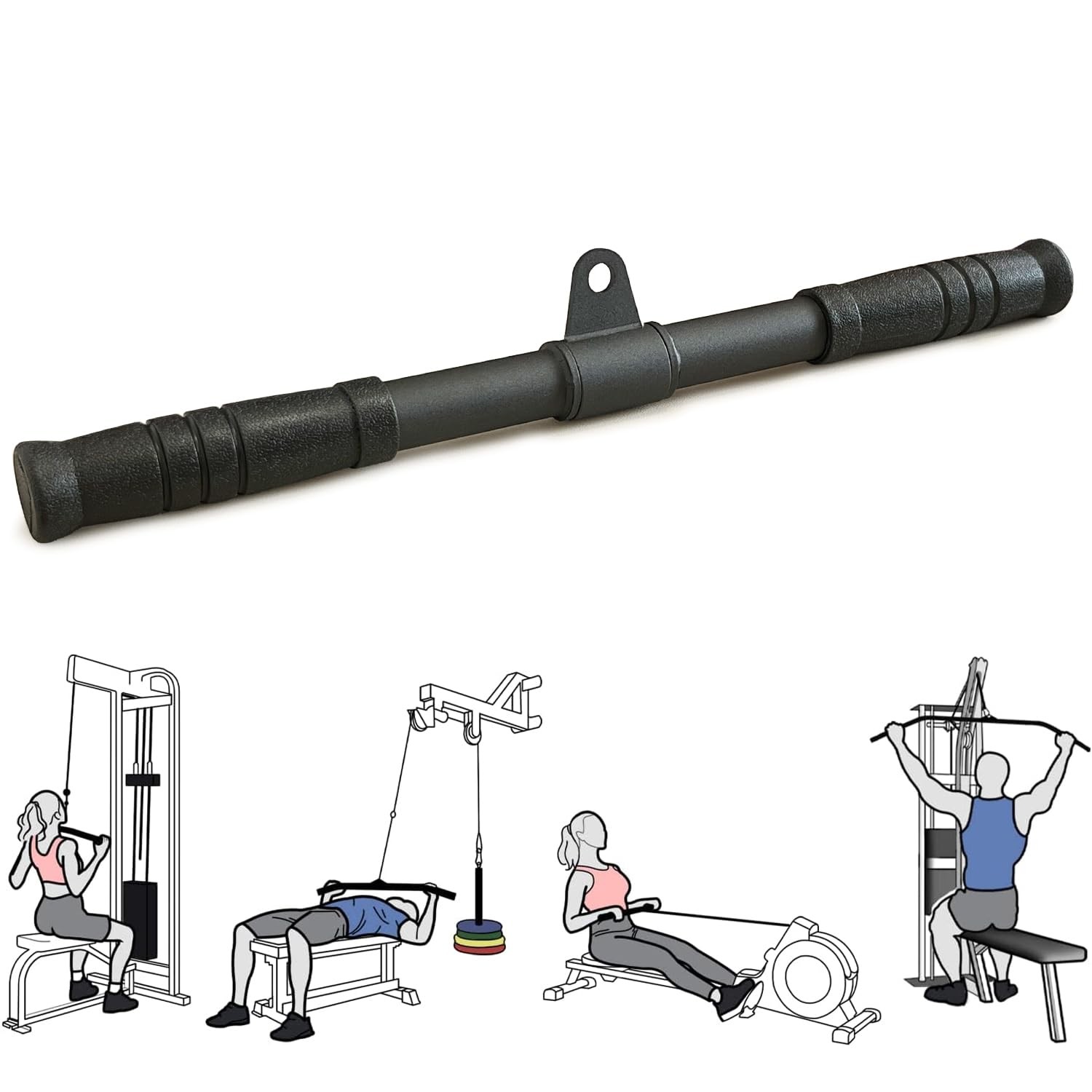 Berufexp Straight Bar, Pull Down Bar 360 Rotating, Lat Pulldown Black